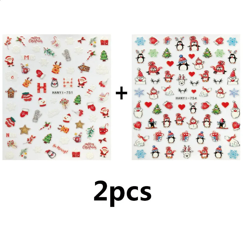 3D Christmas Sticker Nail Decal Winter Snowflake Series Cartoon Santa Claus Elk Adhesive Nail Decoration 241017
