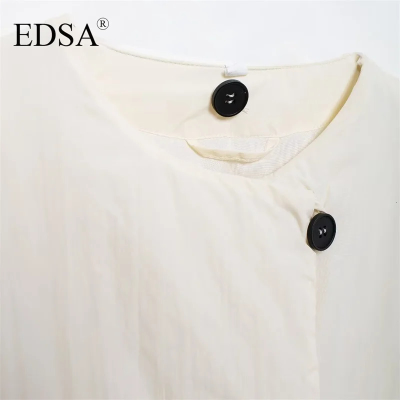 EDSA Women Crop Parkas Quilted Jacket White Black Outerwear Short Padded Removable Scarf Warm Winter 241018