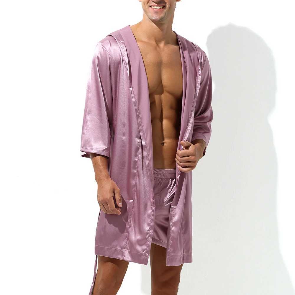 Sexy Men Bathrobe Hooded Night Gown Sleep Robe Shorts Sleeve Matching Couple Pajama Sleepwear Casual Breathable Slip LoungewearXJ241018