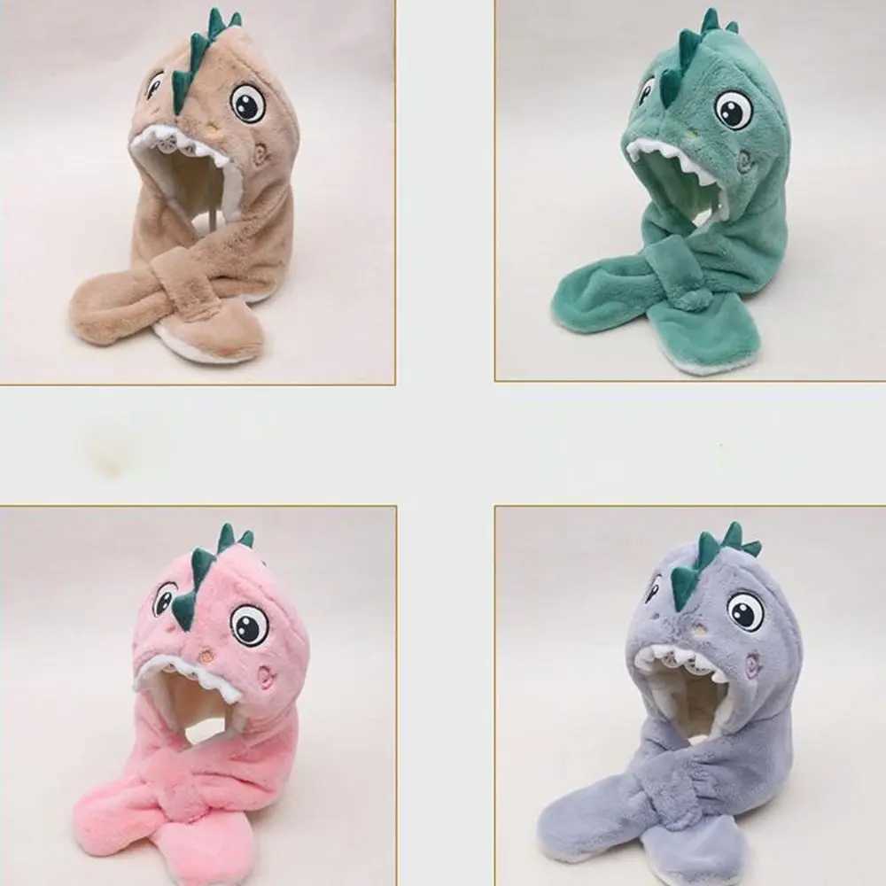 Children Winter Hats Scarf Set Beanies Kids Plush Dinosaur Warm Hat Scarf Set Fashion Boys Girls Windproof Ear-flap Cap LX241018