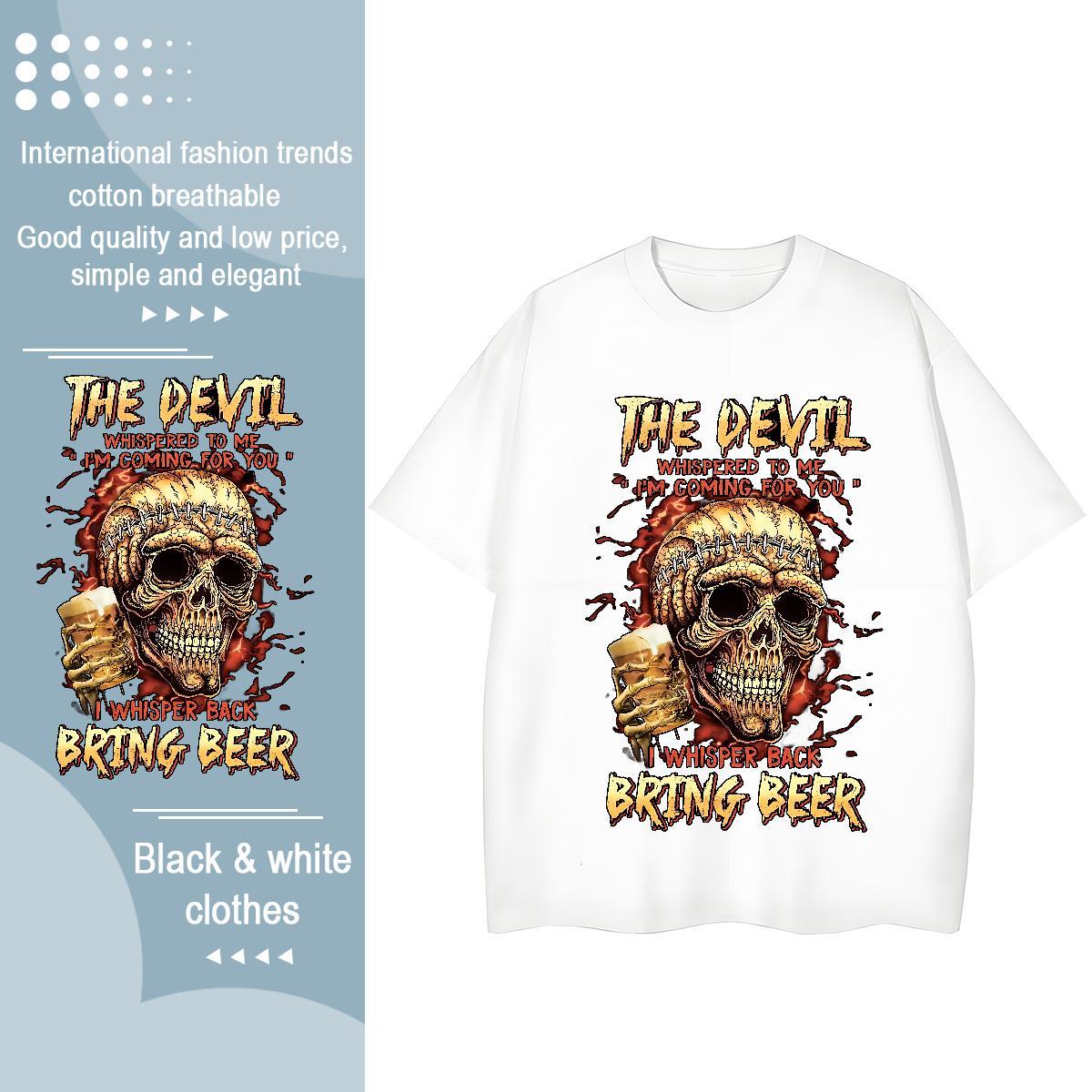 Fashion Casual T Shirt For Woman 230g Cotton Short sleeve Soft Sports Casual skull Women Tees 5A Anime Print Polos