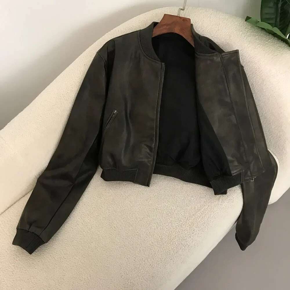 Faux Spring Lady Loose Artificial Jacket Vintage Locomotive Style Coat Women Washed Leather Gradient Zipper