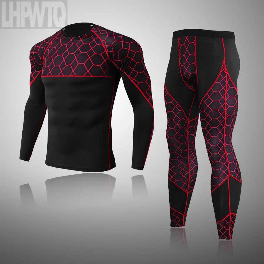 Men's Thermal Underwear Mens Sports Thermal Underwear Set Men Running Long Johns Compression Leggings Clothing Winter First layer Jogging Skin Ca