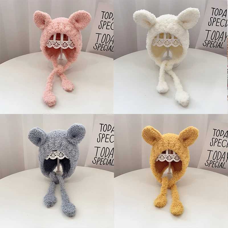 Cute Baby Plush Pullover Head Cap With Rabbit Ears Winter Warm Children Knitted Hat Infant Bunny Beanies Earflap Bonnet 6M-2Y LX241018