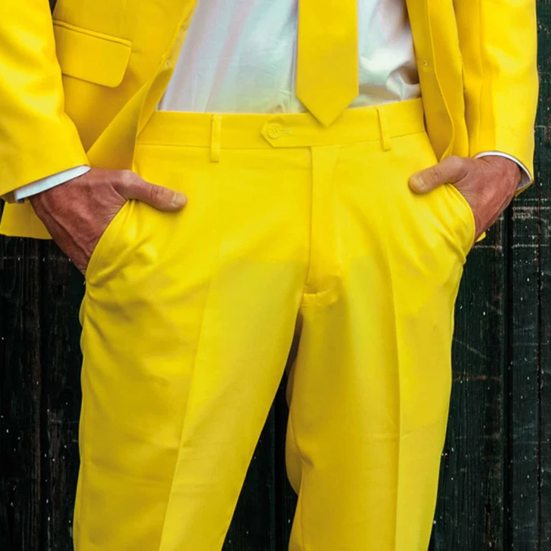 Yellow Formal Prom Suits For Mens Slim Fit 2 Pieces Groom Tuxedo Male Fashion Wedding Costume Notched Lapel Jacket With Pants
