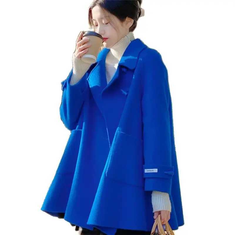 Imitate Cashmere Coat Girl 2022 New High-End Doll Collar Ladies Jacket Cape Horn Buckle Woolen Coat Autumn And Winter CoatX241009