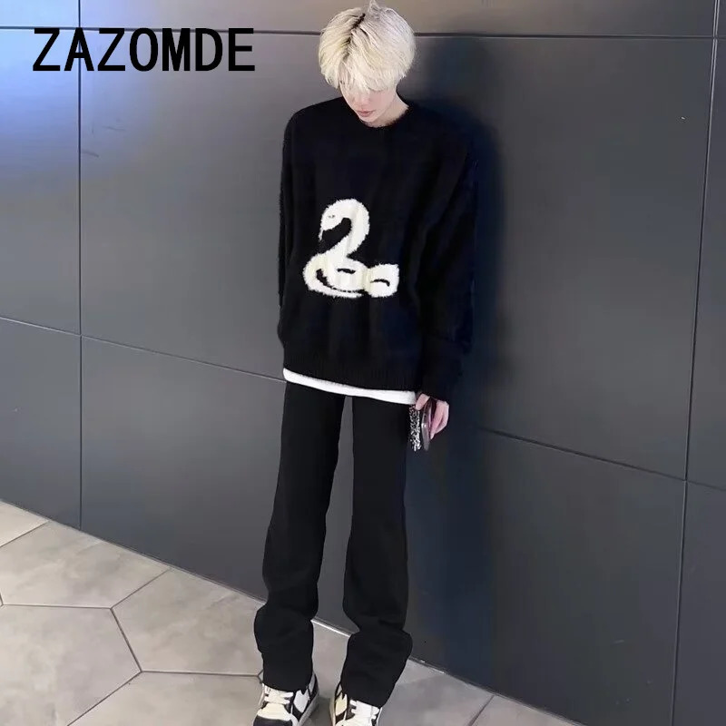 ZAZOMDE Y2k Gothic Print Man And Women Sweater Oversized Harajuku Korean Fashion Knitted Pullovers Snake Autumn Warm Streetwear 241018