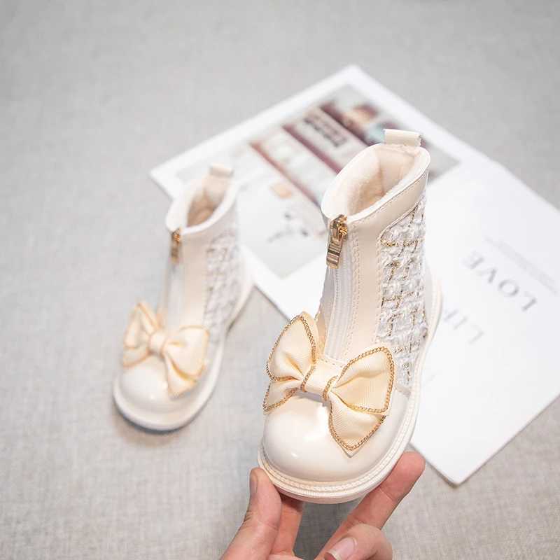 Boots Girls Short Boots Simple Soft Breatheable Children Fashion Leather Boots Zipper Kids Swt Princess Boots with Bow-knot Winter H241018