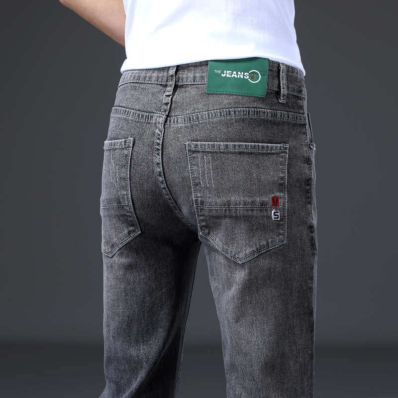 New Arrival Men's Jeans Straight Slim Elastic Korea Fashion Casual Denim Trousers Male Pants Grey Black Dropship