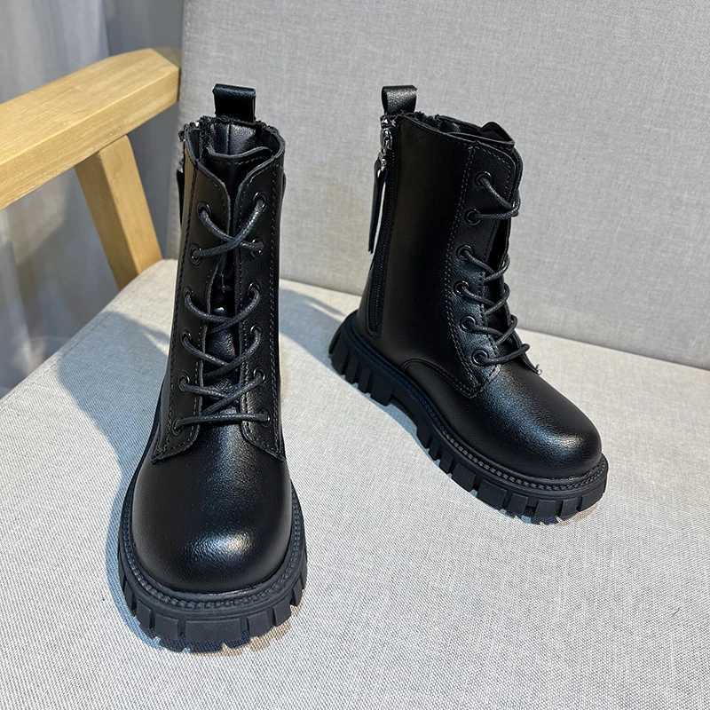 Boots Girls Short Leather Boots Side Zipper Non-slip Simple Kids Princess Shoes Children Fashion Boots Anti-Slippery Size 27-37 H241018