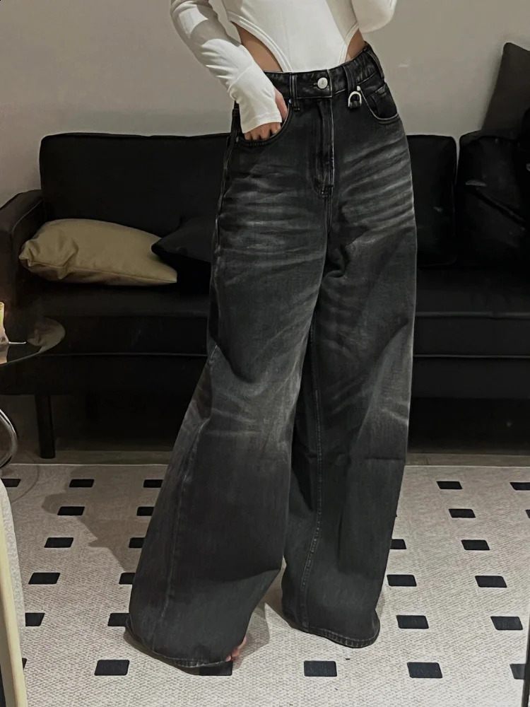HOUZHOU Vintage Black Wide Leg Jean Oversized High Street Korean Fashion Baggy Denim Trousers Grunge Y2k Female Hip Hop y241007