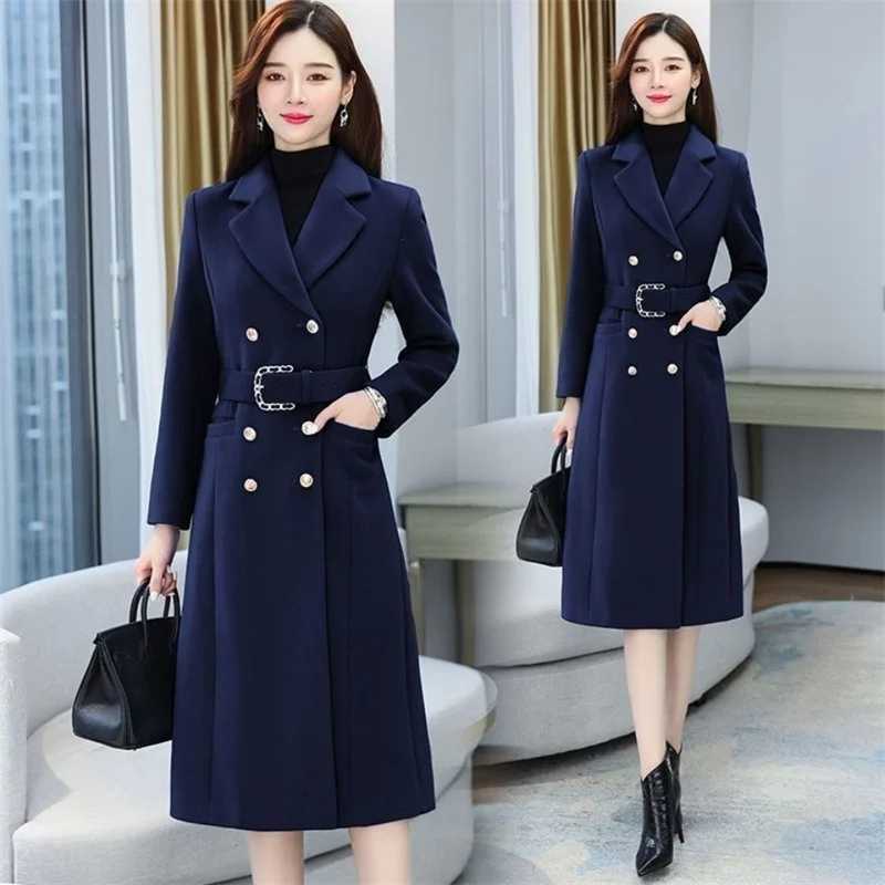 Fashion New woolen Coat Temperament Womens Long Autumn and Winter Thickened New Fashion Slim Loose Polo Collar Woolen OutcoatX241009
