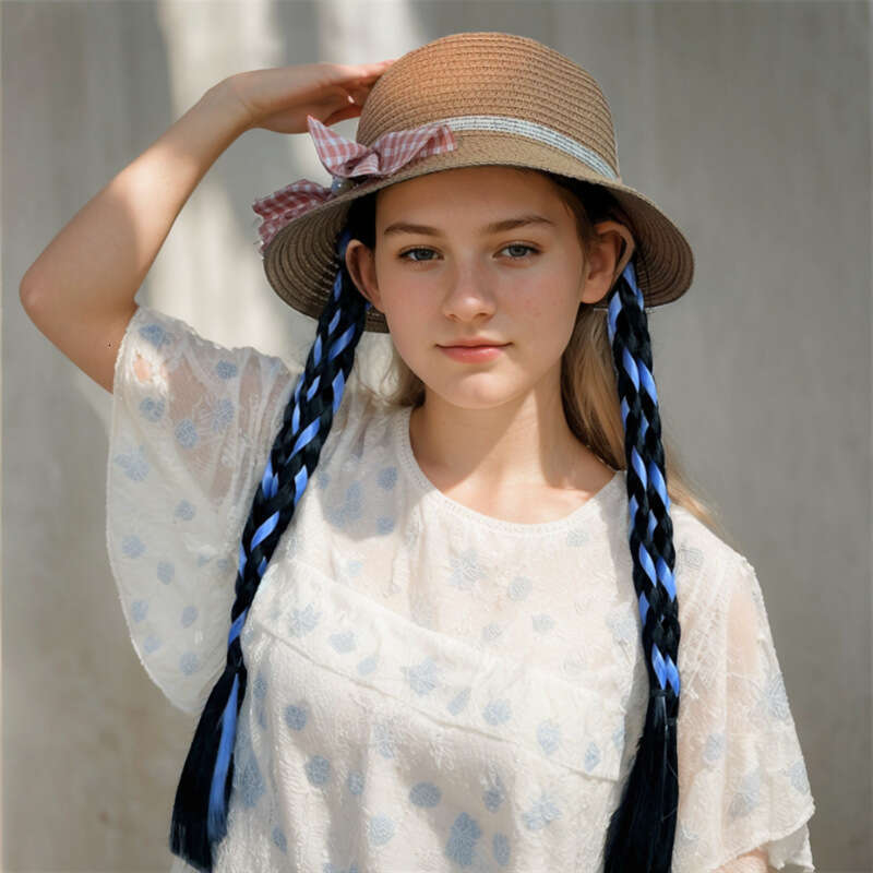 Children's Wig, Female Fisherman's Hat, Cross Dyed Fried Dough Twists Braid, Integrated Imitation Hair, Ponytail