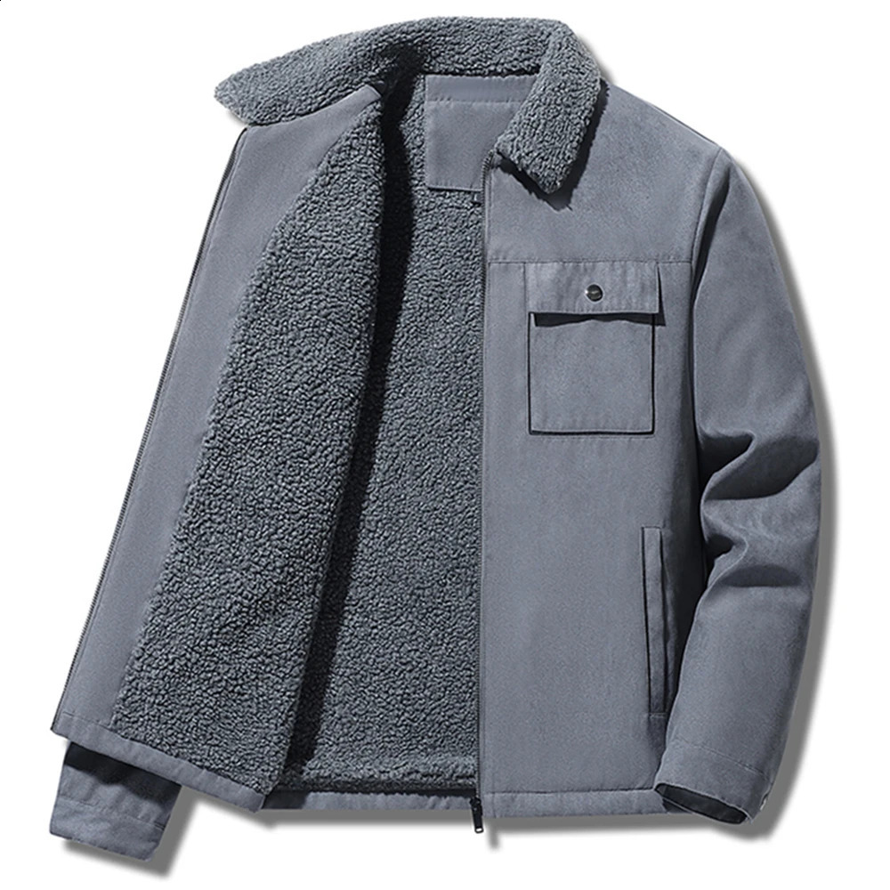Autumn and Winter Mens Jacket Suede Warm Wool Thick Casual Collar Windproof Cotton Casual Jacket Outer Coat Outer Coat 241007