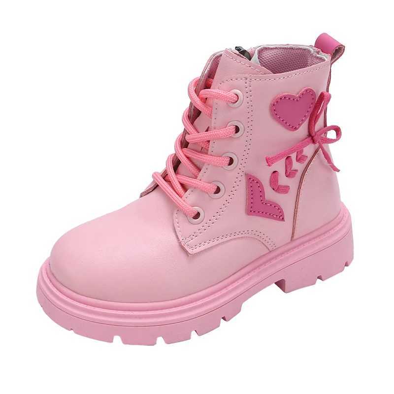Boots Children Fashion Boots Girls Ankle Boots Elegant Zipper Cool Love Pattern Kids Princess Leather Boots Non-slip Size 26-37 H241018
