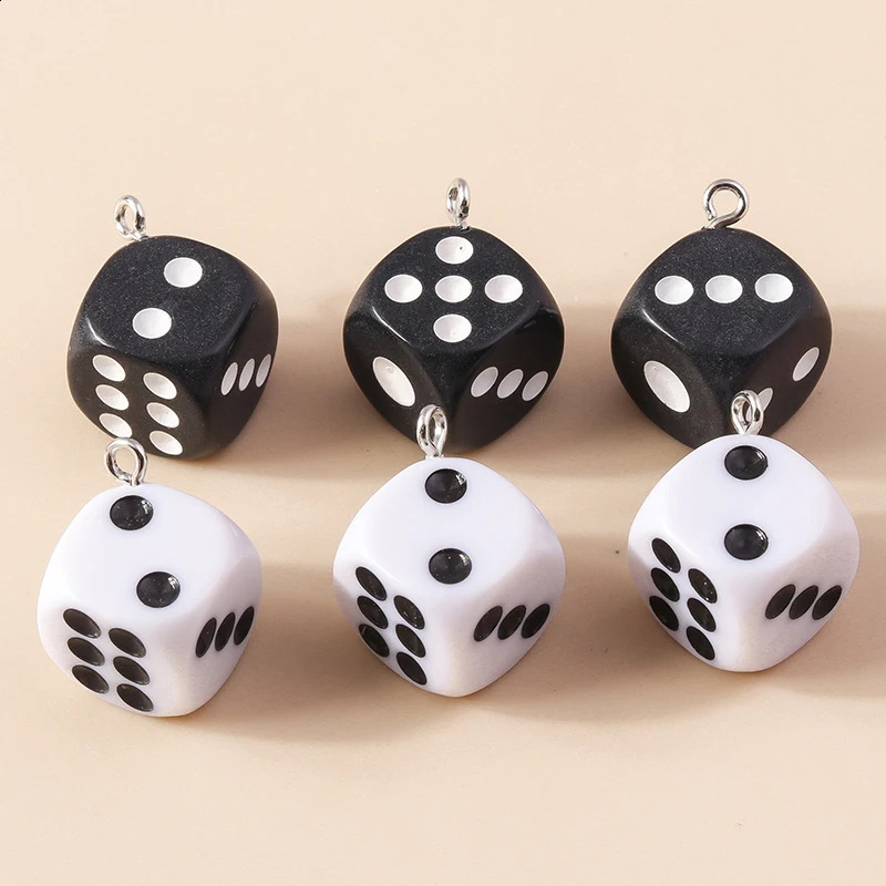 10pcs Cartoon 3D Dice Pendants Charms for Making Jewelry White Black Cube Earrings Necklaces Handmade Accessories 241010