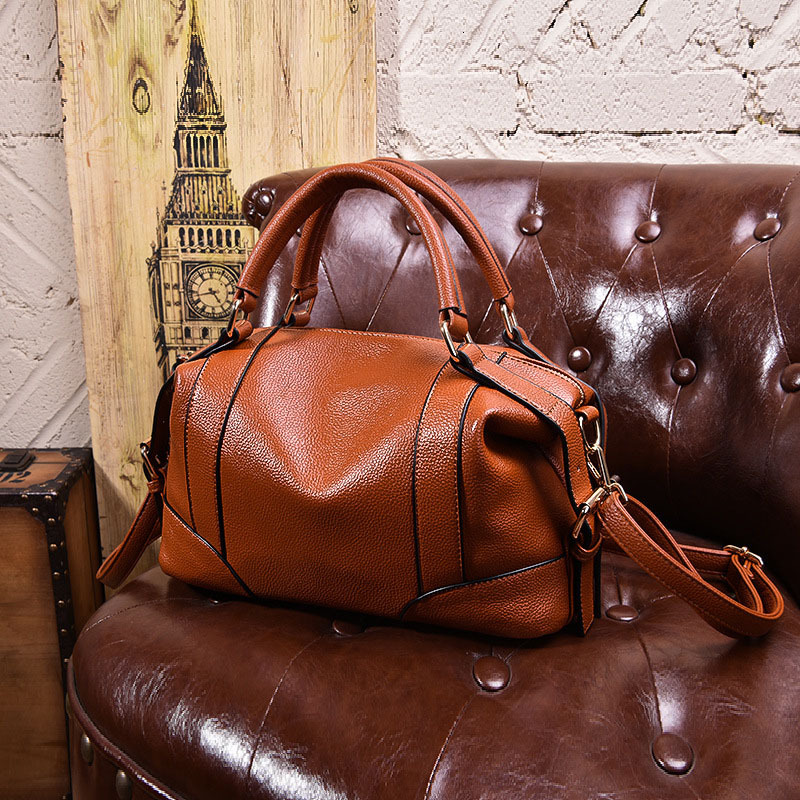 Fashion Women Boston Tote Bag Retro Genuine Leather Large Capacity Handbags For Travel Designer Female Shoulder Bags 2021 New
