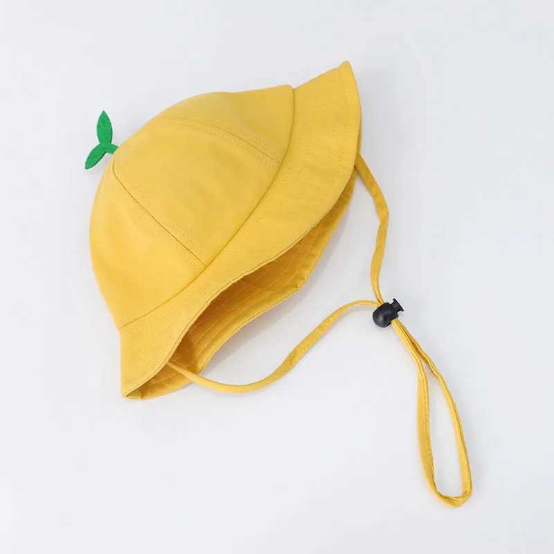 Cute Baby Bucket Hat With Sprout Spring Summer Children Drawstring Fisherman Hat Solid Color Boys Girls Beach Panama Sun Cap LX241018
