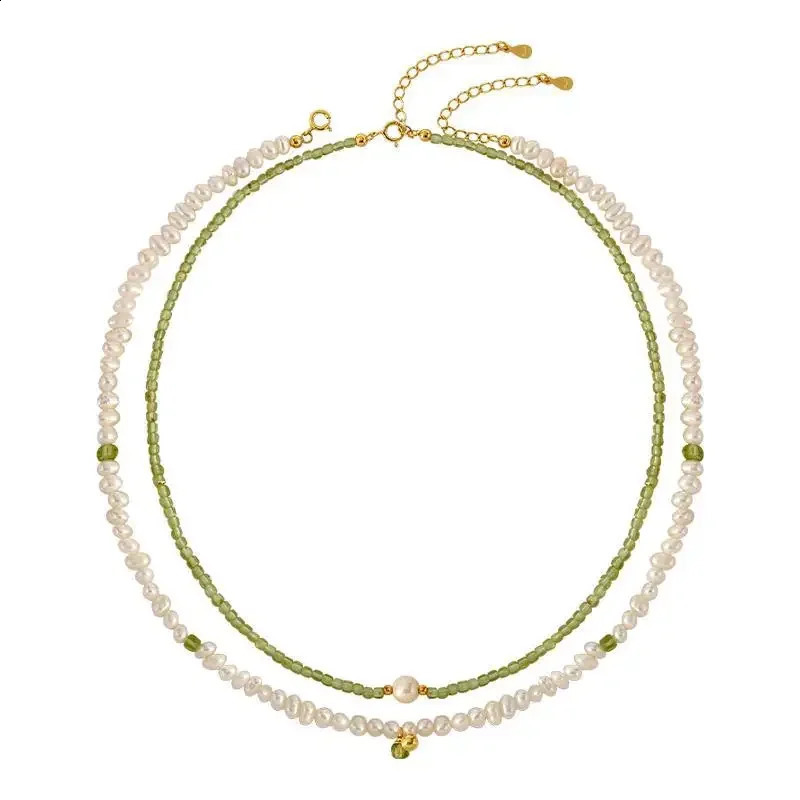 Minar Vintage freshwater pearl necklace suitable for women green natural stone outer pendant necklace 241018