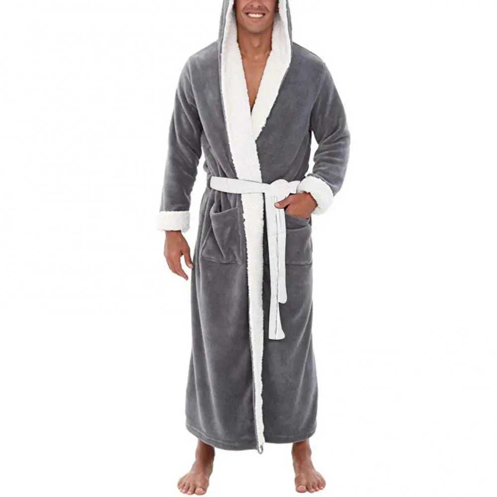Mens Bathrobe Man Winter Warm Casual Flannel Robe Sleepwear Long Sleeve Plush Shawl Male Bath Robe Lounge Nightgown Home ClothesXJ241018