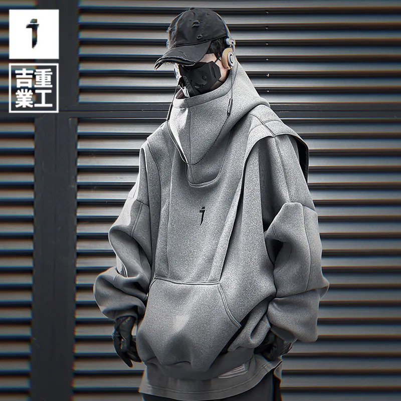 11 BYBBS DARK Mens Functional Hoodie Patch Work Turtle Neck Sweatshirt Pullover Fashion Techwear 241010