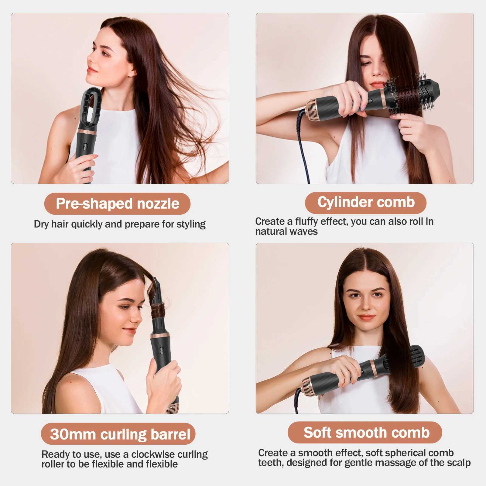 6 In 1 Hair Dryer Hot Comb Set Professional Curling Iron Hair Straightener Styling Tool Curler And Straightening Heating BrushXJ241017