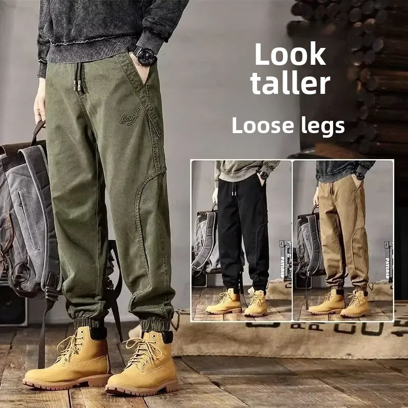 American Style Casual Trousers For Men Vintage Heavy Duty Sportswear Wearresistant Cargo Pants Loose Fit Harem 241018