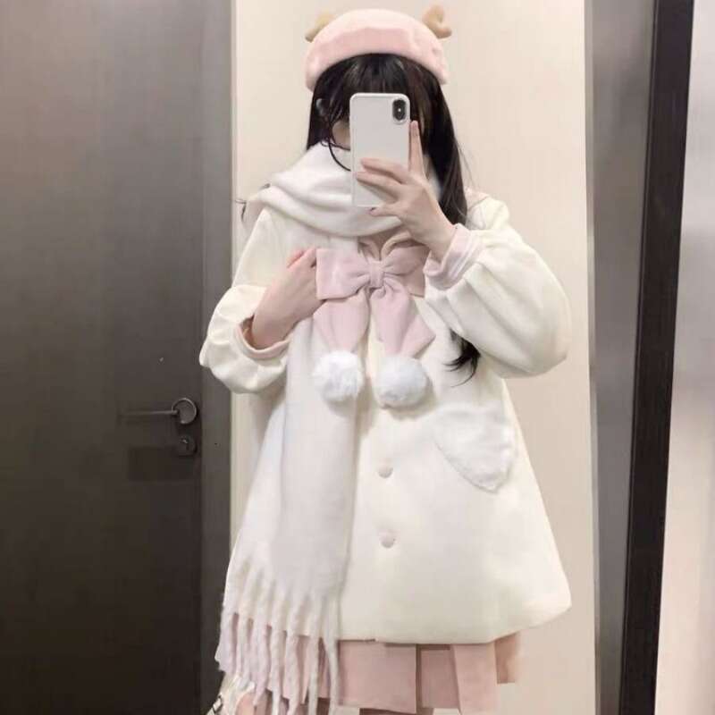 Sweet Bow Sailor Collar Jackets Mujer 2024 Autumn Winter New Thicked Warm Coat Women Y2k Mid-Length Long Sleeve Loose Tops