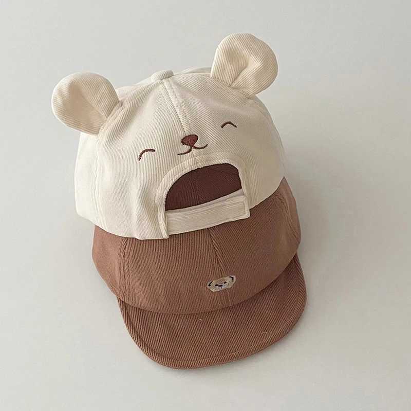 Bear Baby Baseball Hat with Ears Cute Solid Color Infant Peaked Cap Kawaii Spring Summer Kids Cotton Sun Hats LX241018