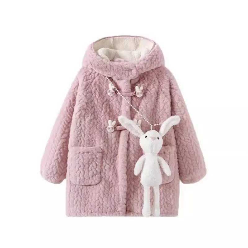Girls outerwear windproof jacket plush winter autumn warm cotton school sports youth clothing M241018