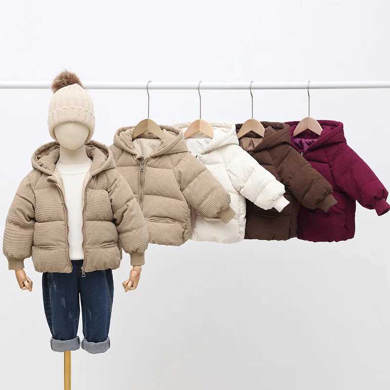 Childrens hooded denim jacket for winter and autumn childrens thick warm jacket for boys and girls zipper solid classic clothing for 1-6 years M241018
