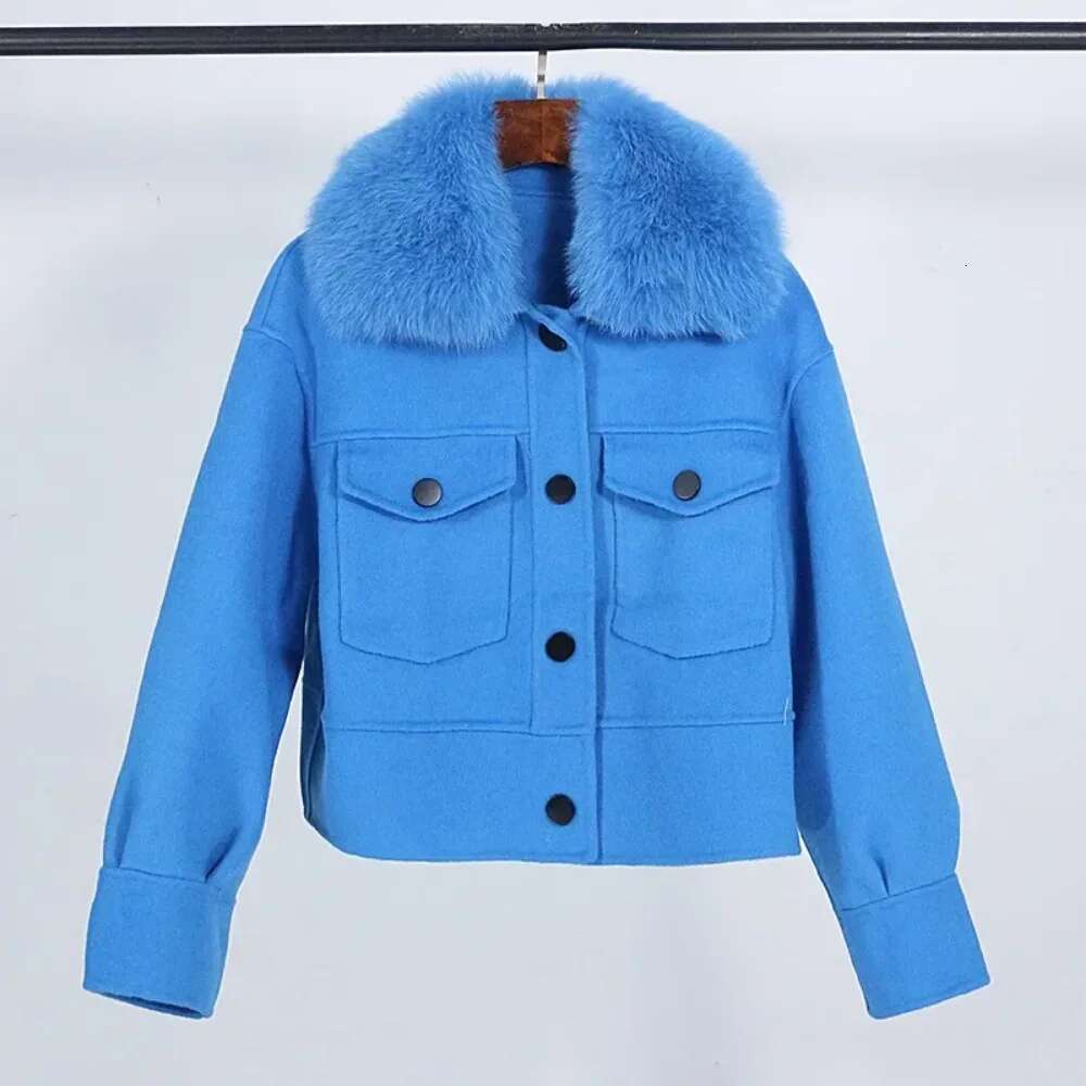 2024 New Fox Collar 10% Cashmere 90% Women's Autumn And Winter Casual Short Loose Wool Coat