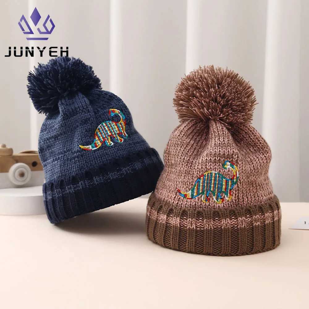 Childrens Wool Beanie Newest Winter Boys Embroidered Dinosaur Knitted Hat Classical Warm Hats For Girls Kids 2-6 Years LX241018