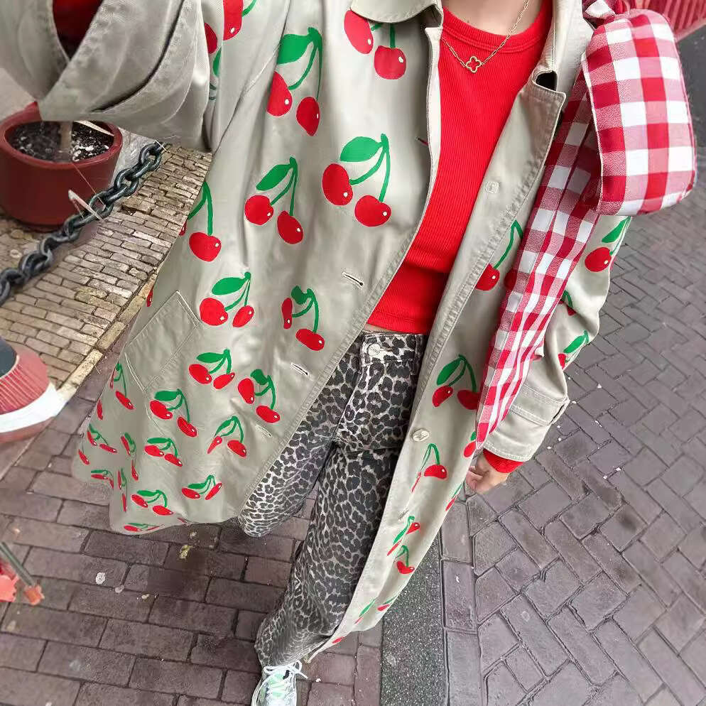 Fashion Print Long Trench Coat For Women 2024 Female Turndown Collar Chic Single-Breasted Windbreaker Outerwear New