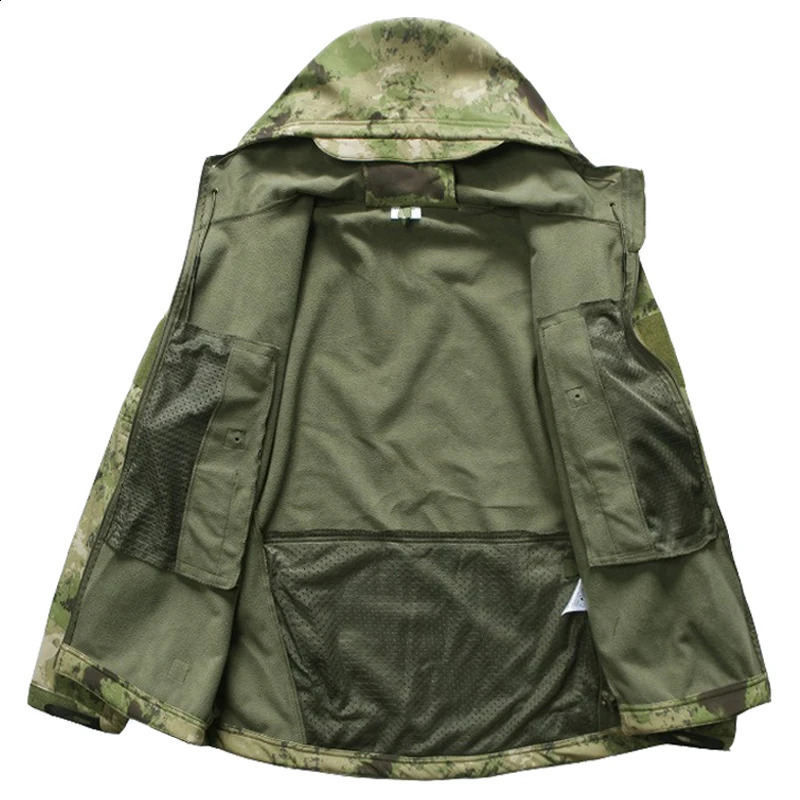 Lurker soft shell camouflage jacket mens waterproof hunting clothing warm camouflage tactical jacket outdoor combat hooded jacket 241007