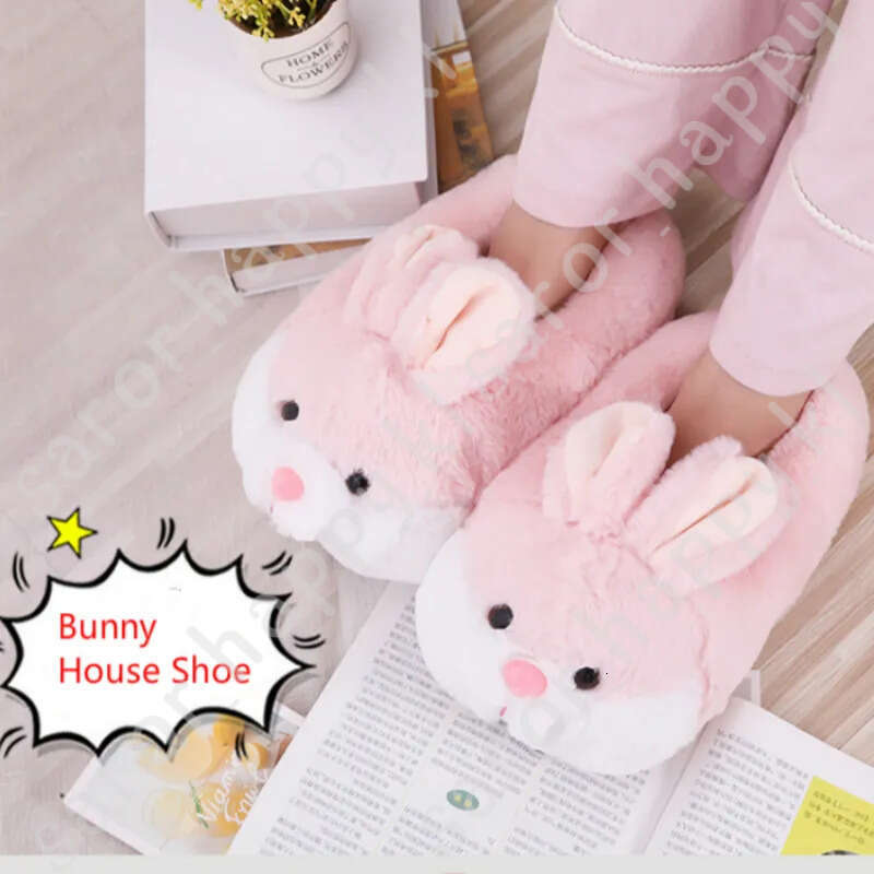 House Fluffy Women Slippers Cute Cartoon Pink Bunny Girls Fur Slides Bedroom Indoor Rabbits Warm Plush Ladies Casual Shoes 289