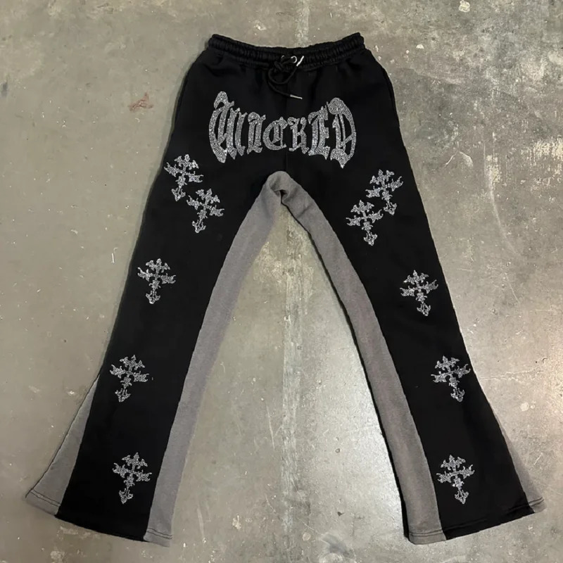 Y2k Street Printed Flared Pants Mens Harajuku Casual Loose Wide Leg Joggers Hip Hop Straight Vintage Trouseres 241018