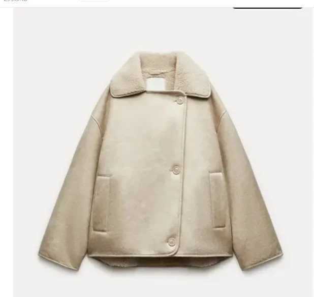 Vintage Lapel Faux Leather Lambswool Jacket Women Thick Single Breasted Long Sleeve Pocket Coats Autumn Warm Female StreetwearX241018