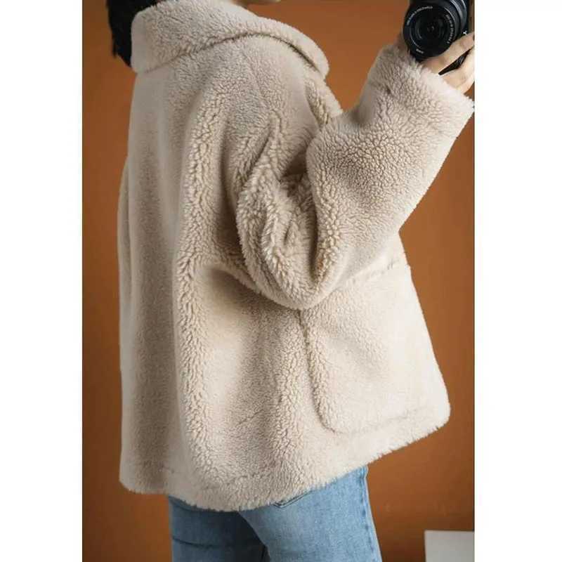 Lamb Wool Jacket Womens Outwear Autumn Winter New Sheep Scissors Fur One-Piece Short Granular Lamb Fleece Coat Loose Warm JackeX241018