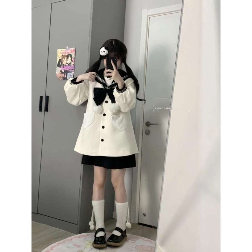 Sweet Bow Sailor Collar Jackets Mujer 2024 Autumn Winter New Thicked Warm Coat Women Y2k Mid-Length Long Sleeve Loose Tops