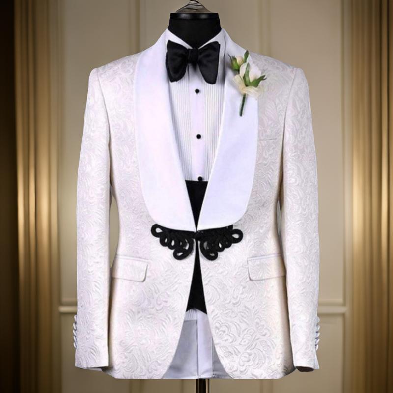 Floral Pattern Men Suits Slim Fit Wedding Groom Tuxedo For Dinner 3 Pieces Formal Blazer with Black Pants Vest 2024