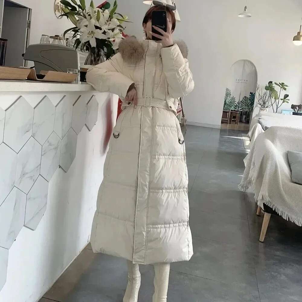 Women Fox Collar 2024 Real Fur Coat Fashion White Duck Down Loose Jacket Winter Female Outerwear Coats