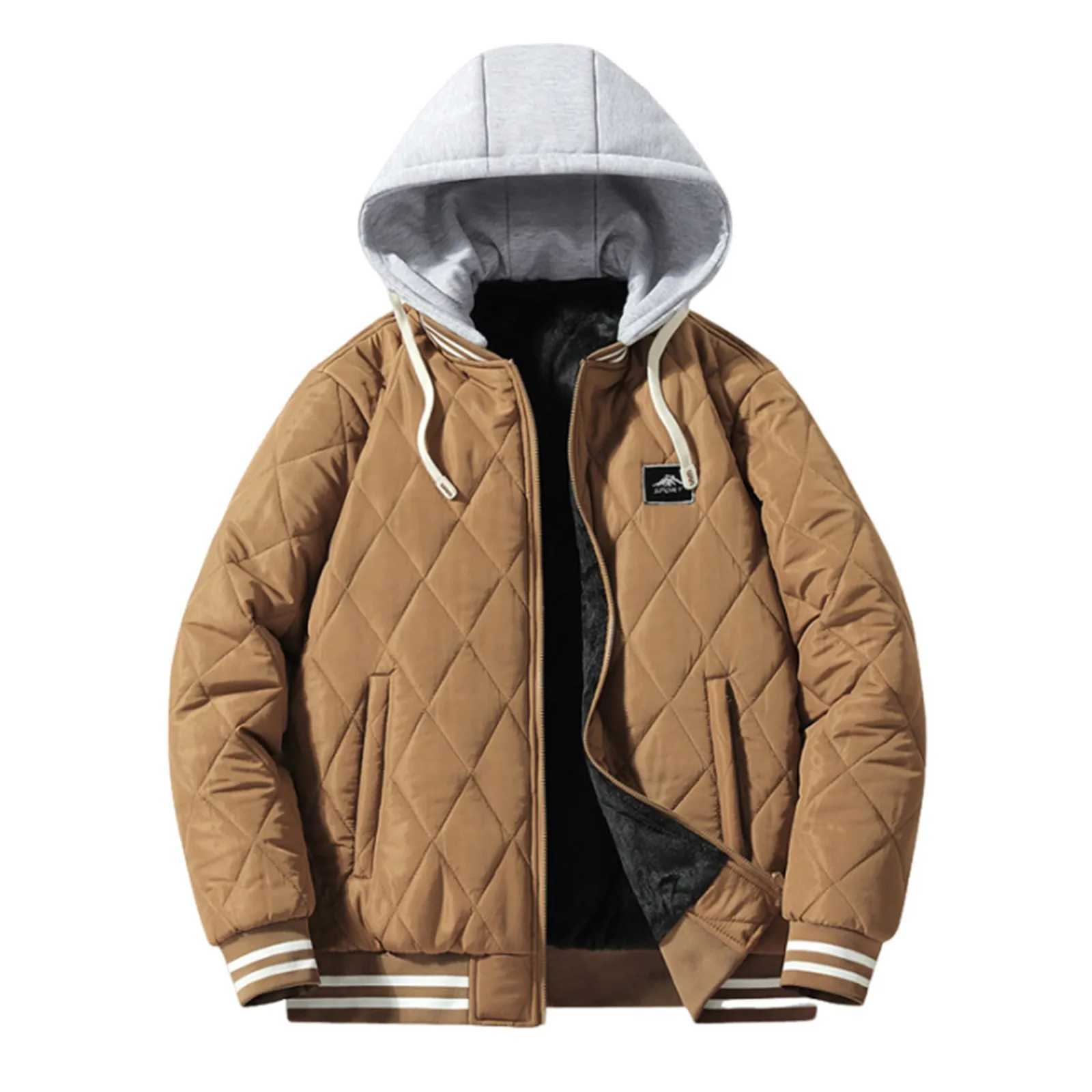 Men Padded Jackets Coats Hooded Detachable Baseball Bomber Jacket Warm Casual Business Loose Comfortable Outerwear Fall Coat LX241018