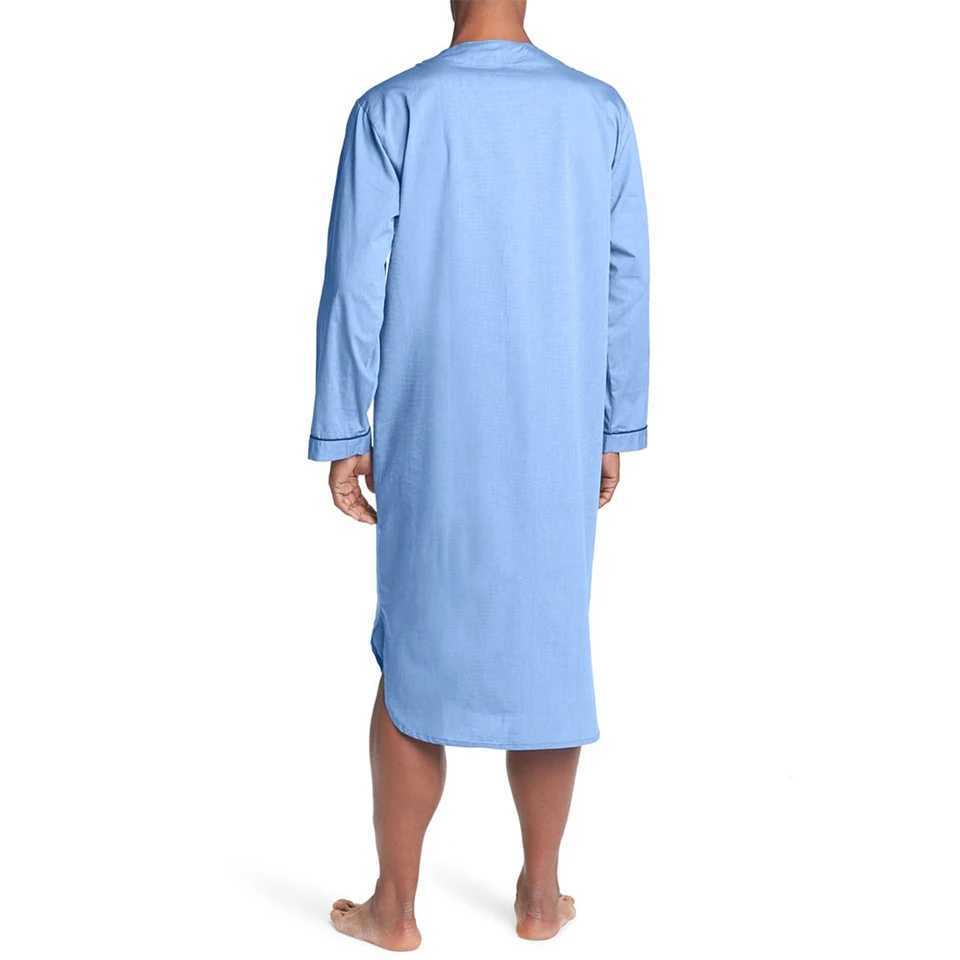 Men Loose V Neck Long Sleeve Nightgown Pajamas Comfy Cotton Sleepwear Top Shirt Homewear Robe Casual Long NightdressXJ241018