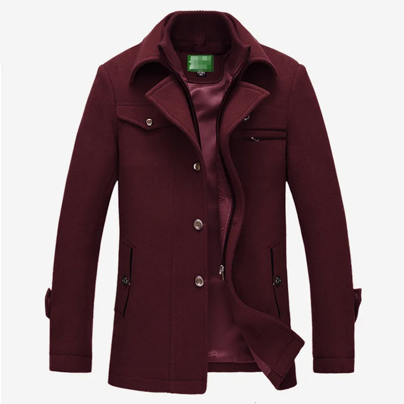 Mens Woolen Coat Autumn and Winter Jacket MidLength Casual Windbreaker Wool Men 241018