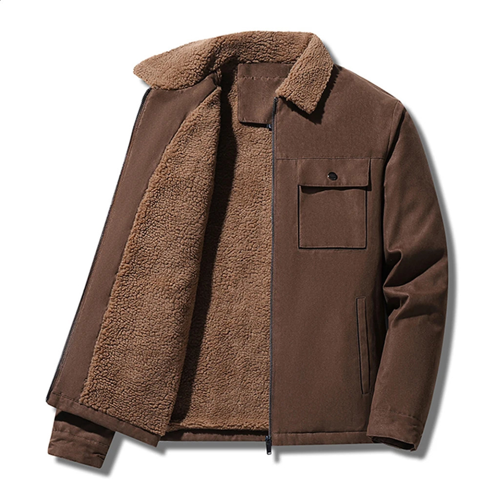 Autumn and Winter Mens Jacket Suede Warm Wool Thick Casual Collar Windproof Cotton Casual Jacket Outer Coat Outer Coat 241007