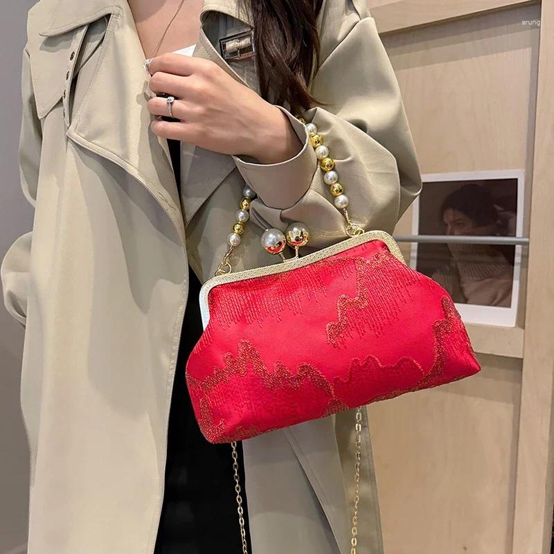 Evening Bags Red Wedding Purse Fashion Party Clutch Bag For Women Designer Lace Handbag Brand Shell Clip Crossbody Small