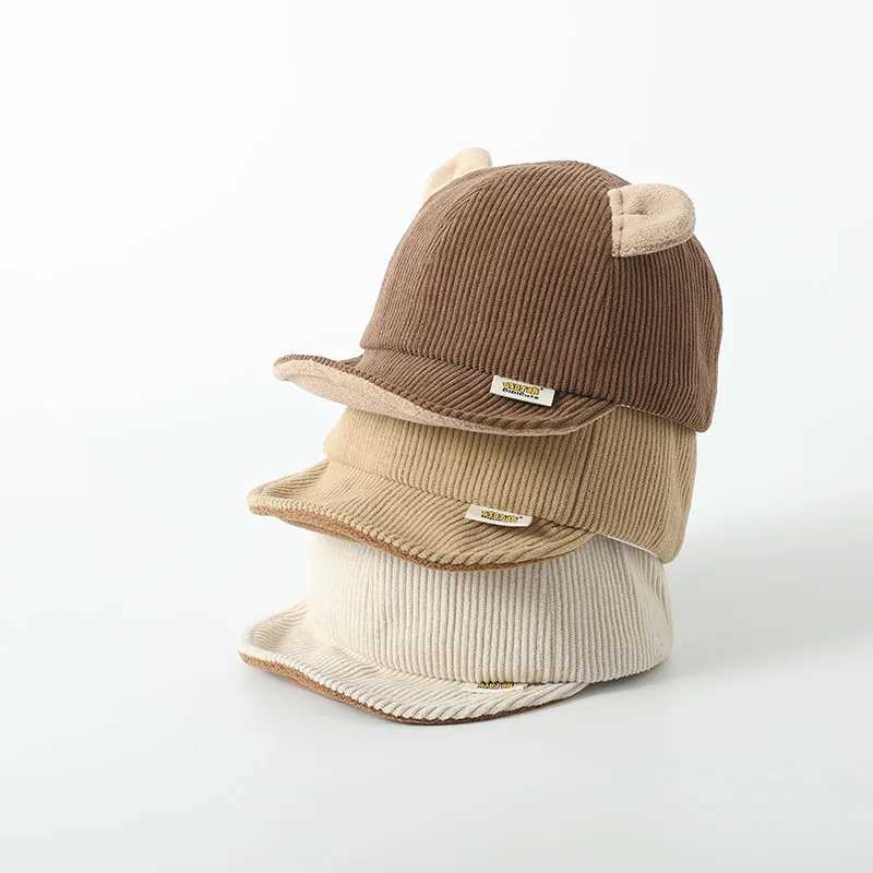 Bear Ear Baby Peaked Cap Cute Autumn Winter Corduroy Baseball Hat For Infant Boy Girl Soft Brim Sun Hats LX241018