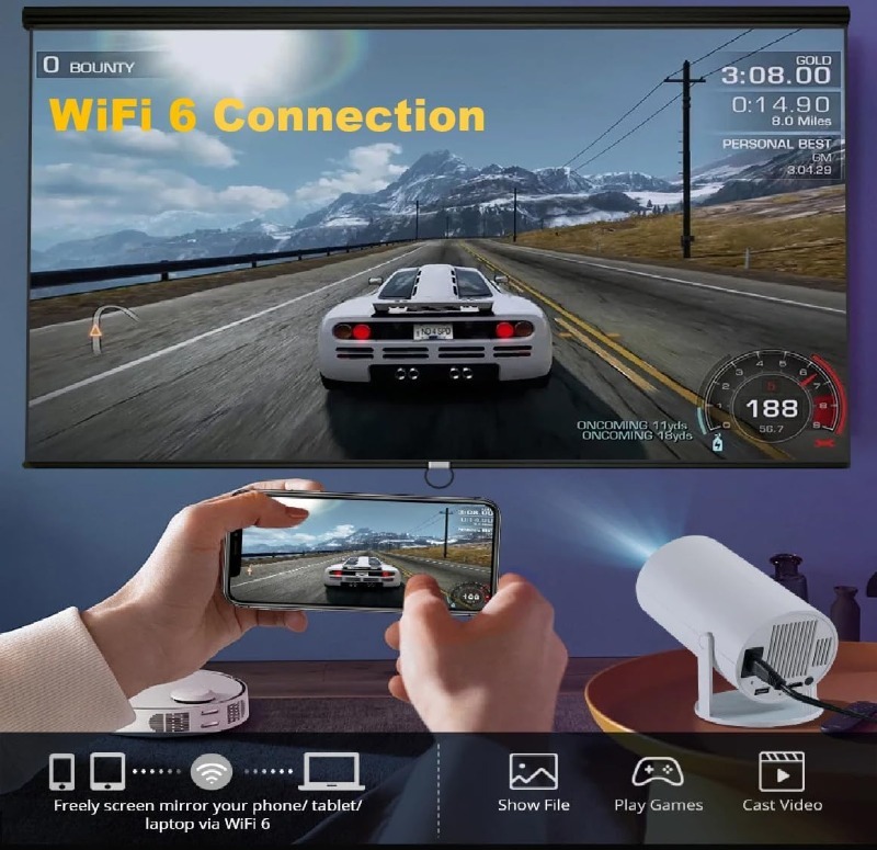 HY300 Pro Projector WiFi6 200ANSI Android 11.0 4K 130 inch Screen BT5.0 1280 720P H713 Chip Home Theater Outdoor Portable