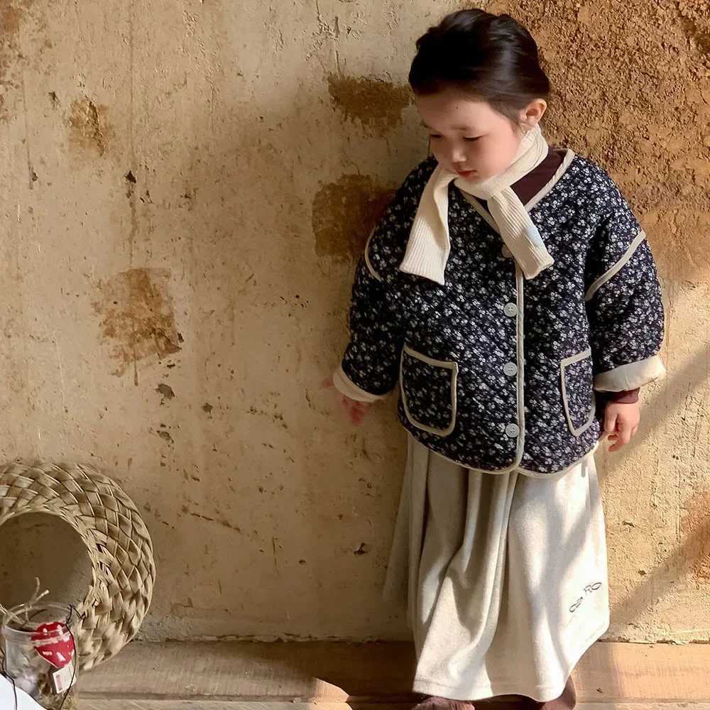 Girls Coat Autumn/Winter New Childrens Clothing Korean Style Girl Baby Foreign Style Flower Cotton Coat Thin Casual M241018